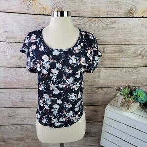 Banana Republic‎ Women's Semi Sheer Floral Top Navy Size XXS